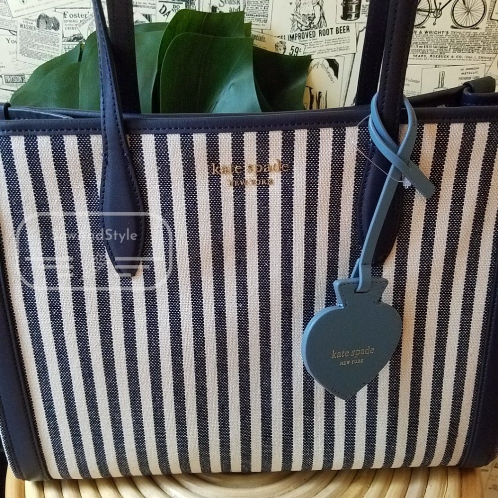 BLUE MULTI MARKET STRIPE TOTE KATE SPADE MEDIUM TOTE BRAND NEW - Picture 4 of 12